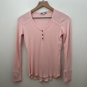 P.J. Salvage Womens Ribbed Henley Pajama Sleep Long Sleeve Pink Small
